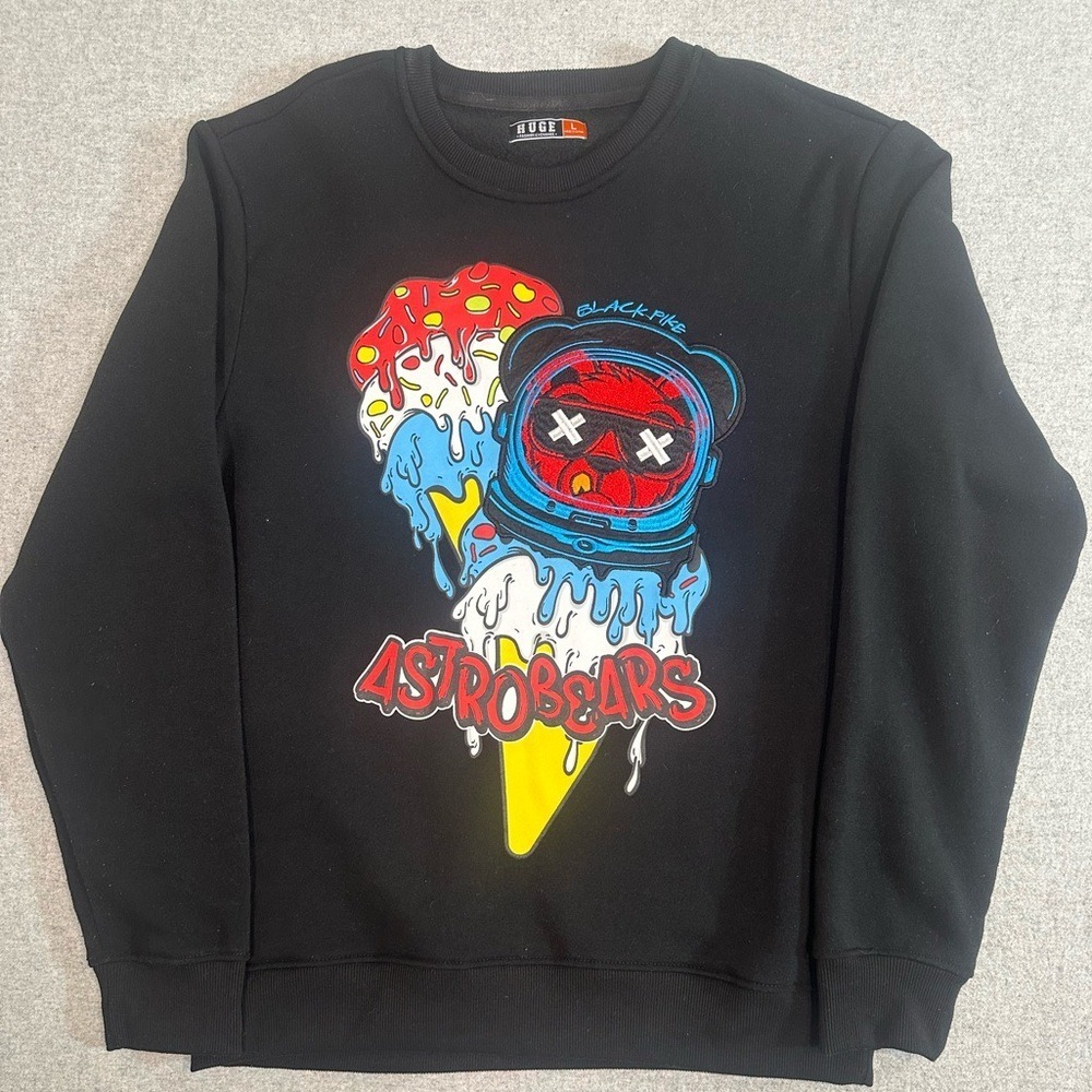 Black Pike Astro Bears Textured Graphic Sweatshirt Ice Cream Dead Eyes Bear Med